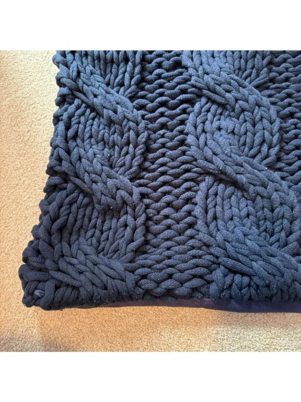 Pottery Barn Colossal Handknit Pillow Cover 24x24 Navy Blue Chunky Cable Knit XL